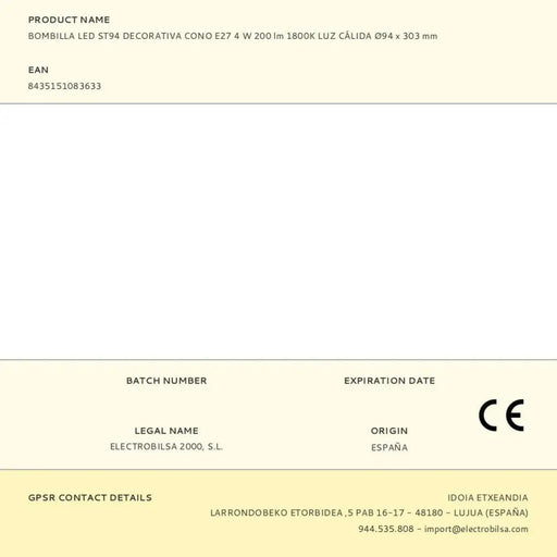 LED lamp Fbright st94 Amber 4 W E27 200 Lm Decorative (1800 K) - Декорация и Осветление<<<Дом Градина<<<BigBuy&&&LED