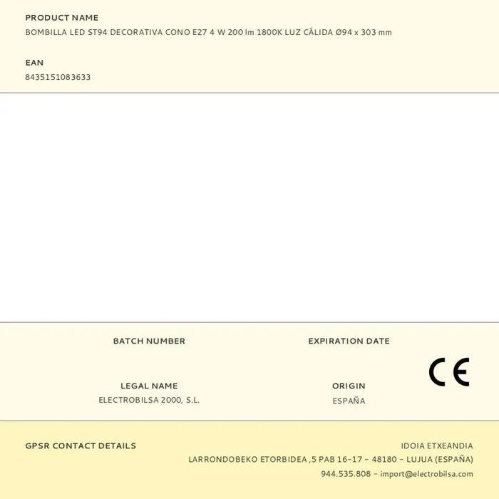 LED lamp Fbright st94 Amber 4 W E27 200 Lm Decorative (1800 K) - Декорация и Осветление<<<Дом Градина<<<BigBuy&&&LED