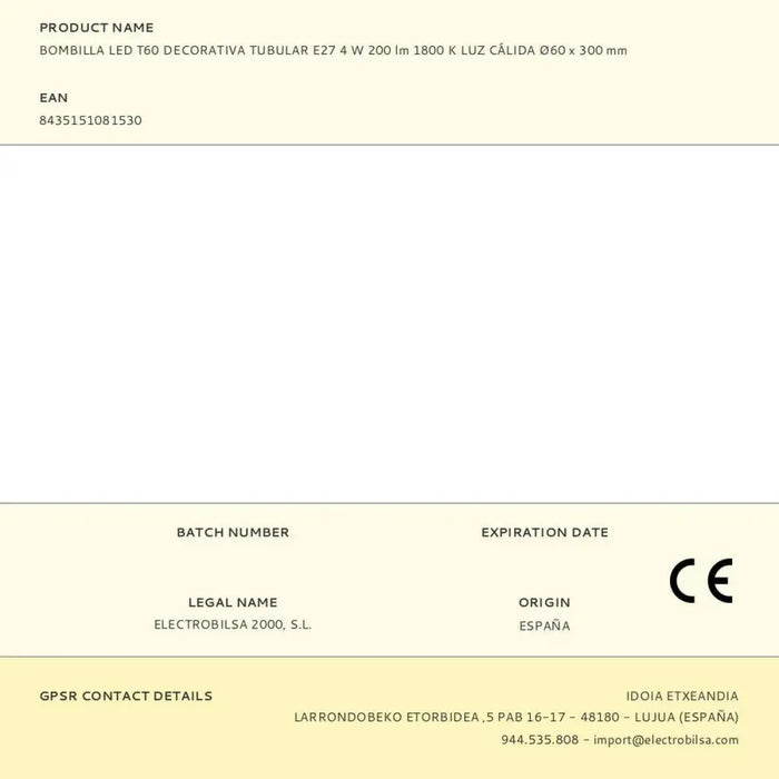 LED lamp Fbright t60 Amber 4 W E27 200 Lm Decorative (1800 K) - Декорация и Осветление<<<Дом Градина<<<BigBuy&&&LED