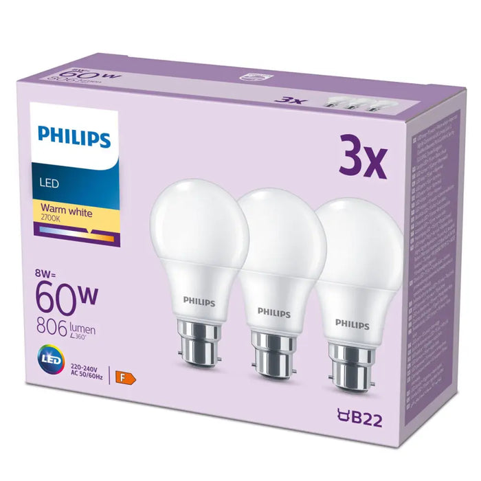 LED lamp Philips 60 W Matt Soft green F 8 W 60 W B22 3 Units (2700 K) - Декорация и Осветление<<<Дом