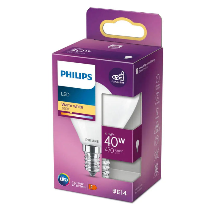 LED lamp Philips F 40 W 4,3 W E14 470 lm 4,5 x 8,2 cm (2700 K) - Декорация и Осветление<<<Дом Градина<<<BigBuy&&&LED