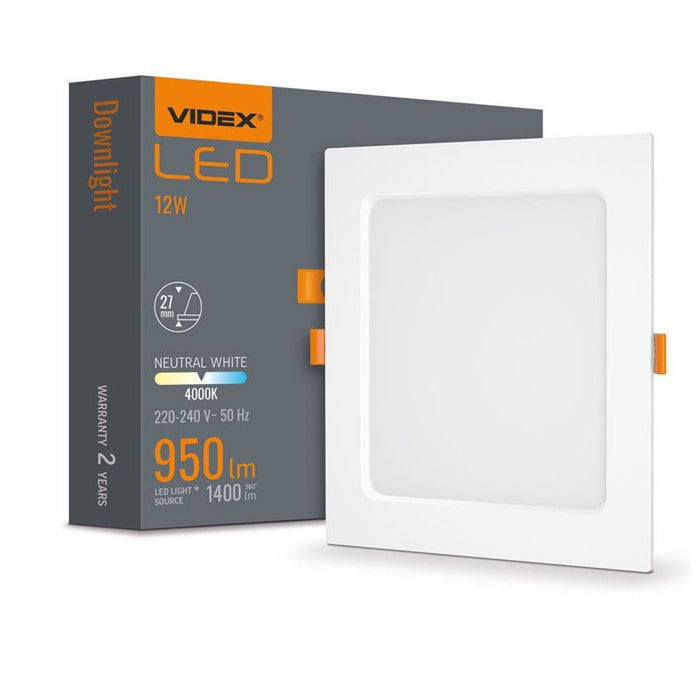 LED LAMP VLE-DLBS-124 DOWNLIGHT SQ 12W/4K/WH VIDEX - Диодни тела за бита<<<Източници на светлина<<<AmperelB2B