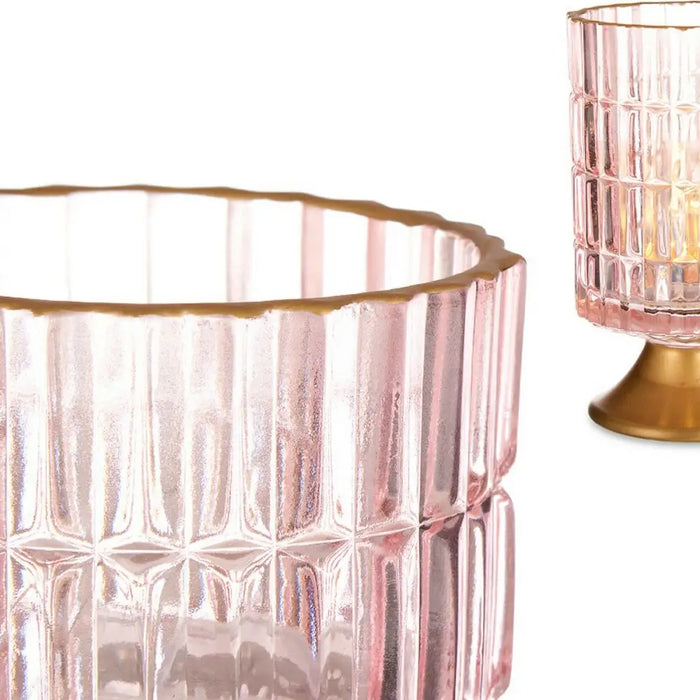 LED Lantern Gift Decor Pink Golden Glass Stripes 10,7 x 18 x 10,7 cm - Декорация и Осветление<<<Дом
