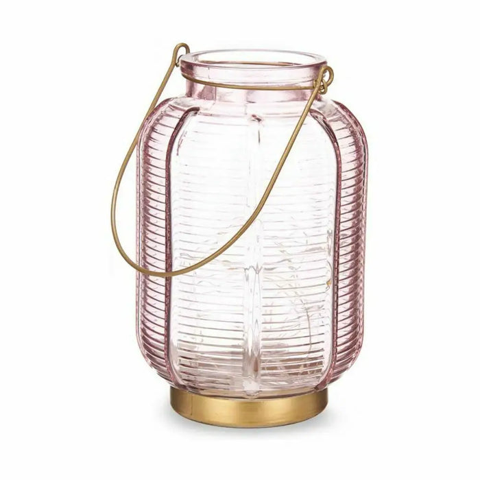 LED Lantern Gift Decor Pink Golden Glass Stripes 13,5 x 22 x 13,5 cm (6 Units) - Декорация и Осветление<<<Дом