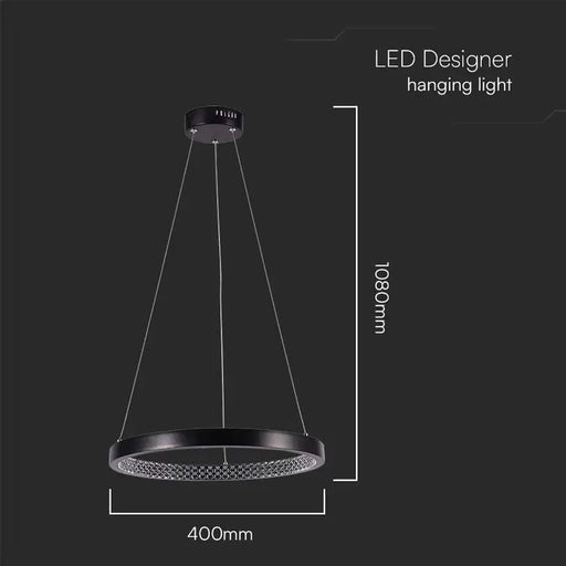 LED PENDANT 19W 4000K 40CM CRYSTAL BLACK V-TAC - Пендели<<<Вътрешно