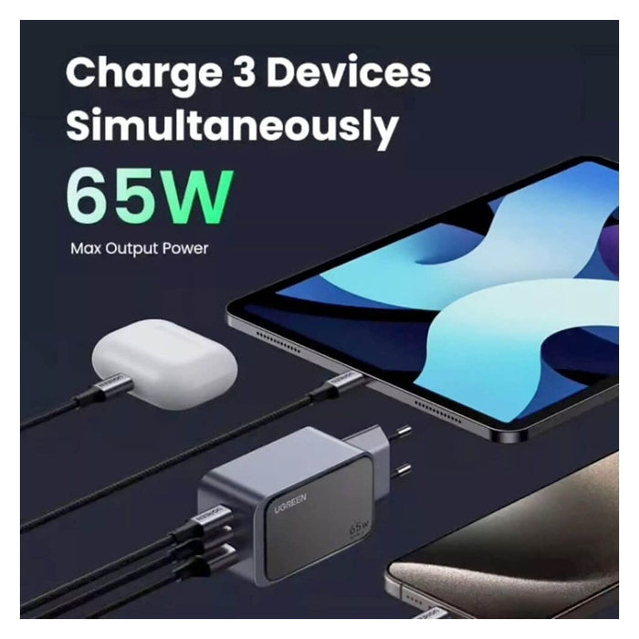 CHARGER X553 220V 2xUSB-C 1xUSB A GaN 65W NEXODE AIR UGREEN