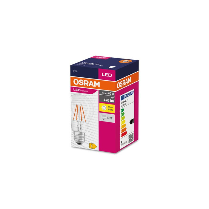 LED LAMP VALUE FILAMENT CLA40 470lm/827 E27 LEDVANCE