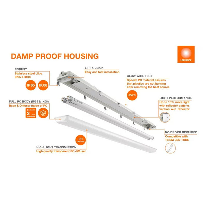 LED LAMP DAMP PROOF HOUSING E IP65 1200 E 2XLAMP MT IP65 LEDVANCE