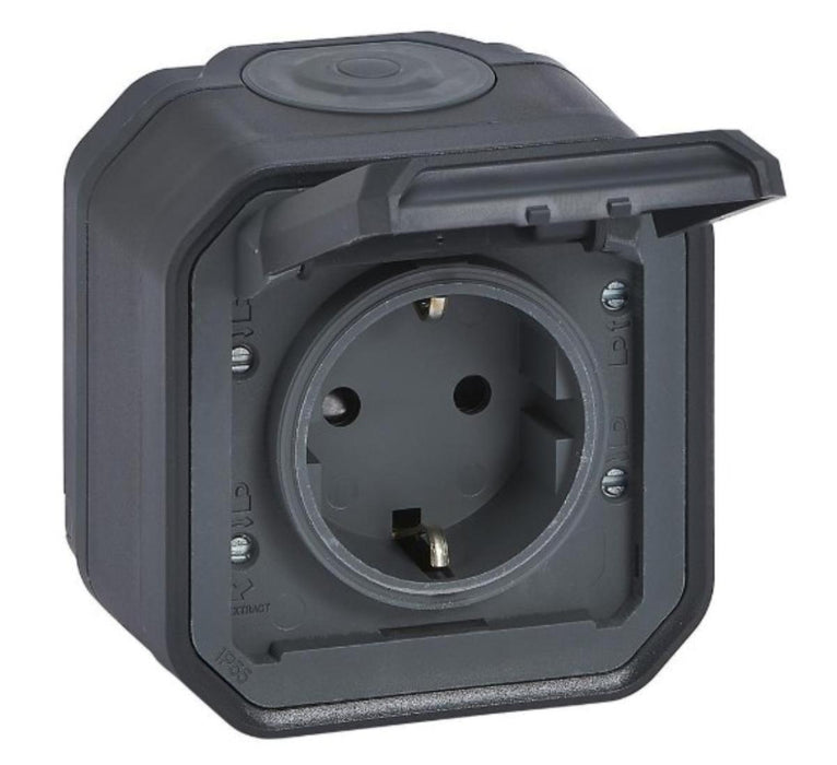 CONTACT 2P+E 16A IP55 ANTHRACITE PLEXO NEW