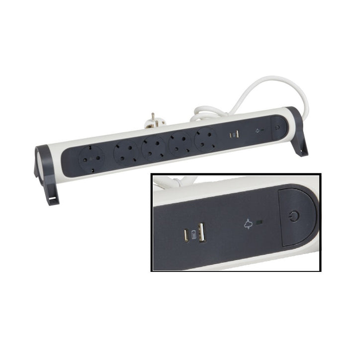 SWITCH 5x SCHUKO+USB A+C CABLE 1.5m WITH PROTECTION LEGRAND - WHITE/GREY