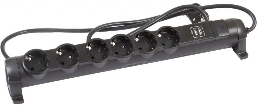 Legrand 694618 6x2P+E 2xUSB power strip with 1.5m black cable