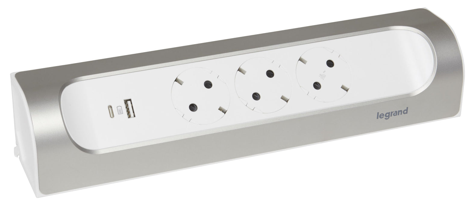 WIRELESS SPLITTING ANGLE 3x SHUKO+USB A+C LEGRAND - WHITE/ALUMINUM