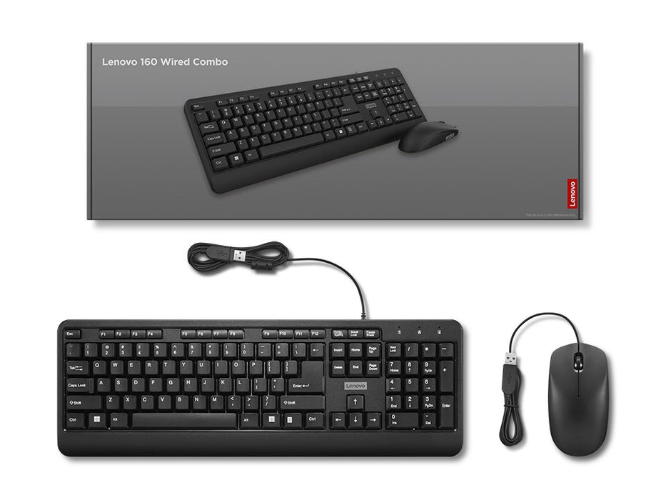 Lenovo 160 keyboard Mouse included Home/Office USB US English Black
