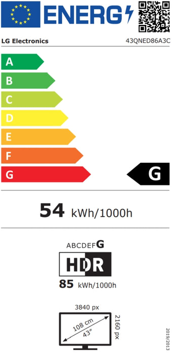 LG 43QNED86A3C, 43" 4K QNED HDR Smart TV, 3840x2160, 60Hz Native (VRR 144Hz), DVB-T2/C/S2, Alpha 7 AI Processor, HDR 10 PRO, webOS 25 ThinQ, 4K Upscaling, WiFi 5, Dolby Vision, Bluetooth 5.1, AirPlay 2, LAN, CI, HDMI, SPDIF, Stand