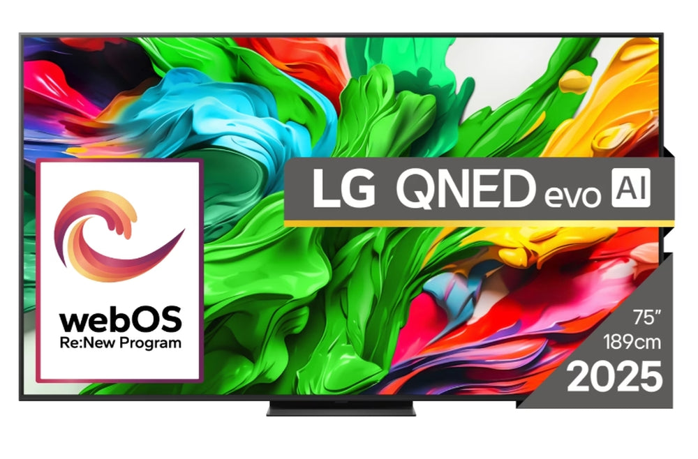 LG 75QNED86A3A, 75" 4K QNED HDR Smart TV, 3840x2160, 120Hz Native (VRR 144Hz), DVB-T2/C/S2, Alpha 8 AI Processor, HDR 10 PRO, webOS 25 ThinQ, 4K Upscaling, WiFi 5, Dolby Vision, Bluetooth 5.1, AirPlay 2, LAN, CI, HDMI, SPDIF, Stand
