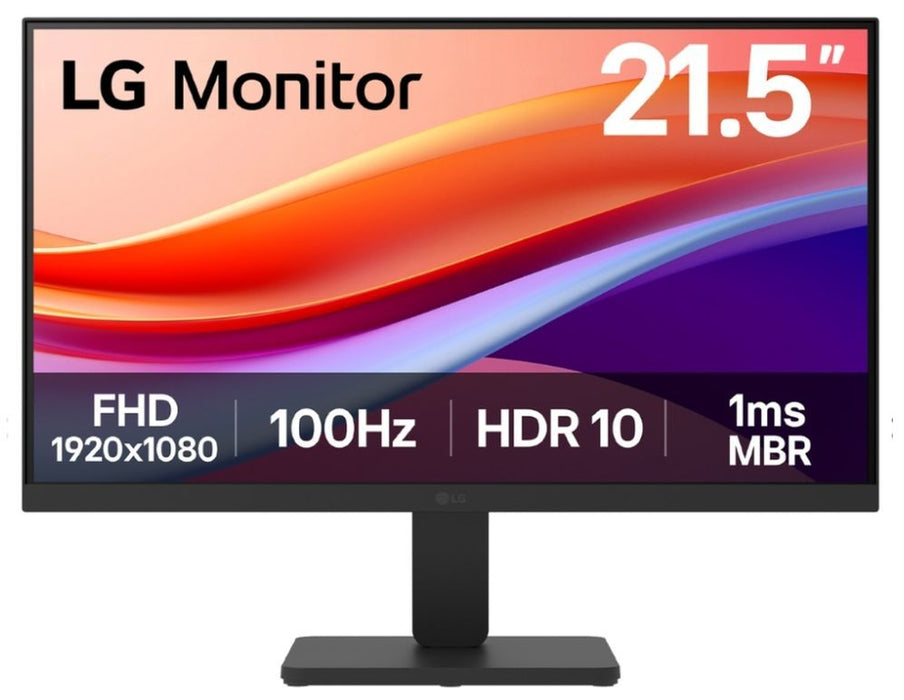 LG 22U401A-B, 21.5" VA, 5ms (GtG at Faster), 100Hz, 3000:1,  Dynamic Action Sync, 250 cd/m2, Full HD 1920x1080, HDR 10 / sRGB 99%, VRR, Flicker Safe, Reader Mode, D-Sub, HDMI, Tilt, Headphone out, Black