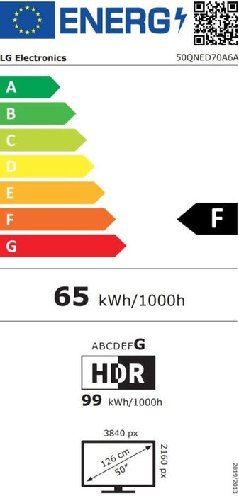 Smart TV LG - 50QNED70A6A, 50'', QNED, 4K AI, HDR10, 20W, AI Acoustic Tuning, black