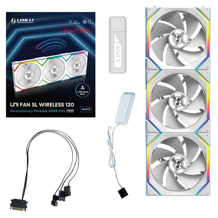 Fans 3 pcs Lian Li UNI FAN SL Wireless ARGB PWM Reverse Blade - 120 mm White + Controller