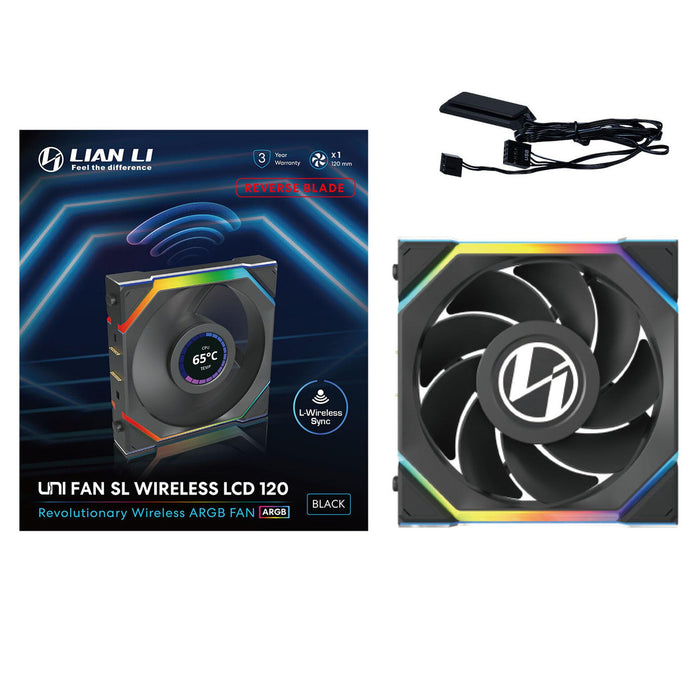 Fan Lian Li UNI FAN SL Wireless LCD Reverse Blade ARGB PWM - 120 mm Black