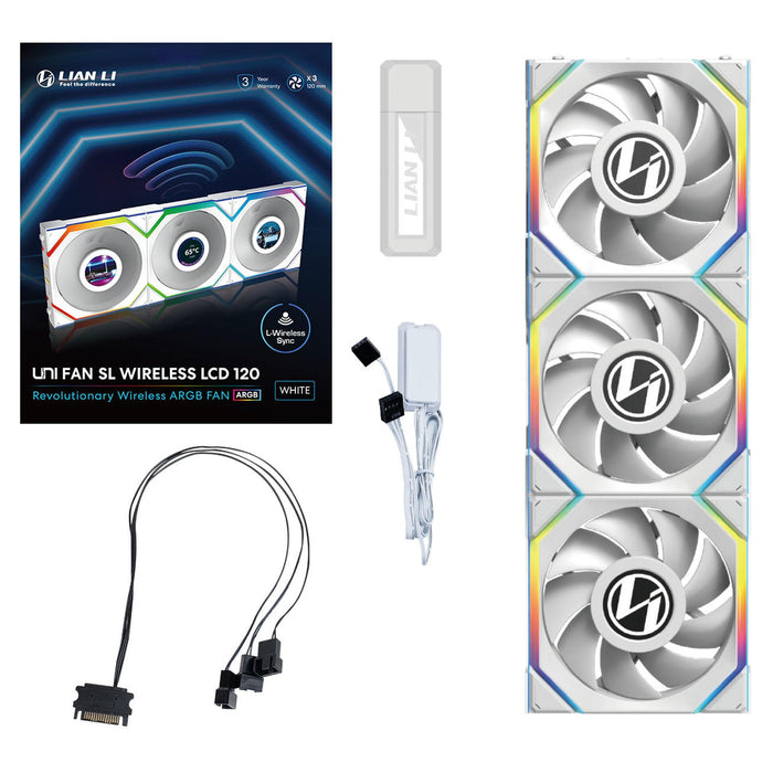 Fans 3pcs Lian Li UNI FAN SL Wireless LCD ARGB PWM - 120 mm White