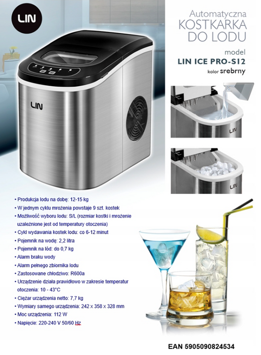 Portable ice maker LIN ICE PRO-S12 silver