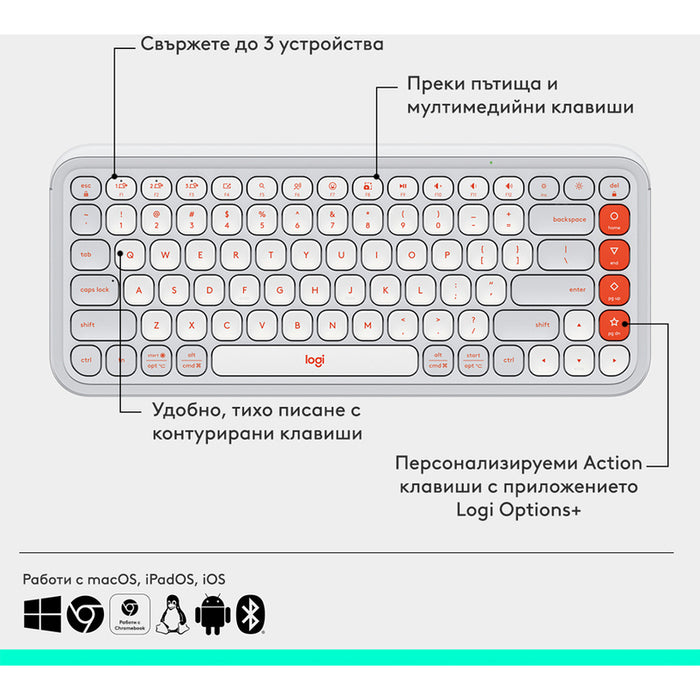 Keyboard Logitech POP ICON + MOUSE - OFF WHITE 920-013141
