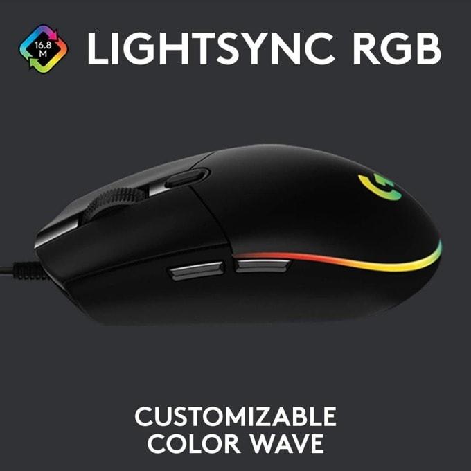 Logitech G203 Gaming Mouse, Optical (8000 dpi), USB, RGB, Black