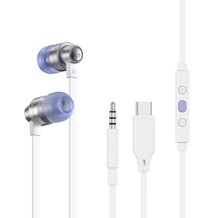Gaming headset with microphone Logitech G333 In-ear 3.5 mm + USB-C adapter, plugs wired, white