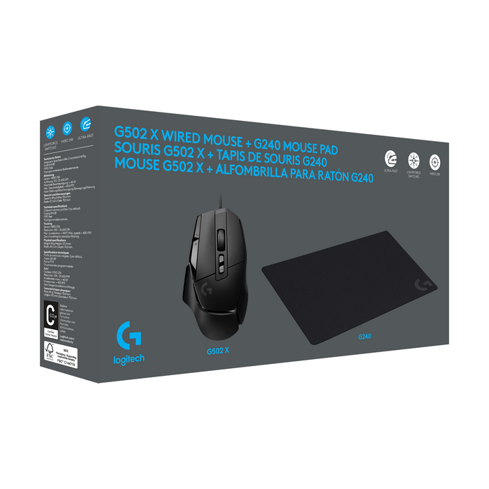 Bundle Logitech G502 X Gaming Mouse, Wired + G240 Mouse Pad