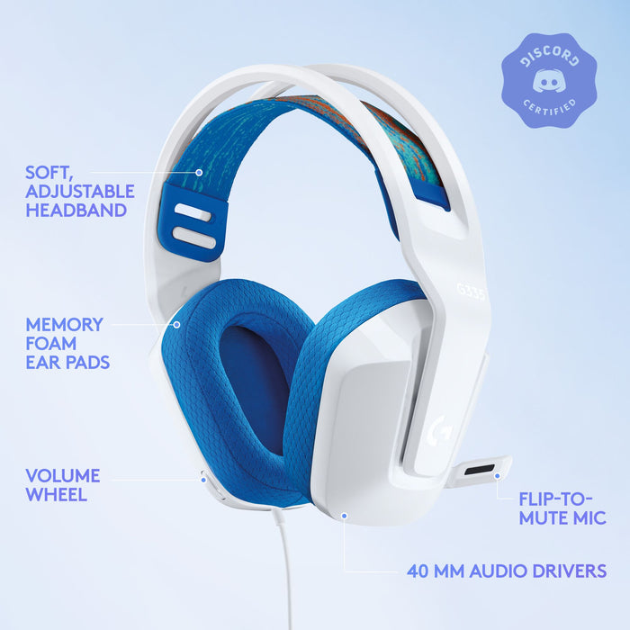 Logitech G335 Gaming Headset, Microphone, White