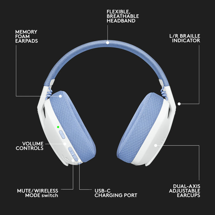 Gaming wireless headset Logitech G435 Lightspeed Wireless, Microphone, White