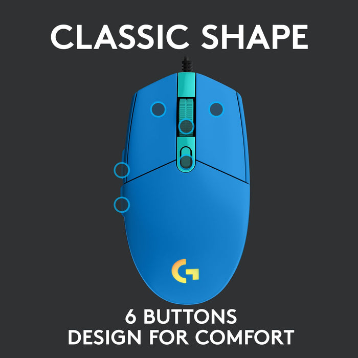 Logitech G102 LightSync Gaming Mouse, RGB, Optical, Wired, USB, Blue