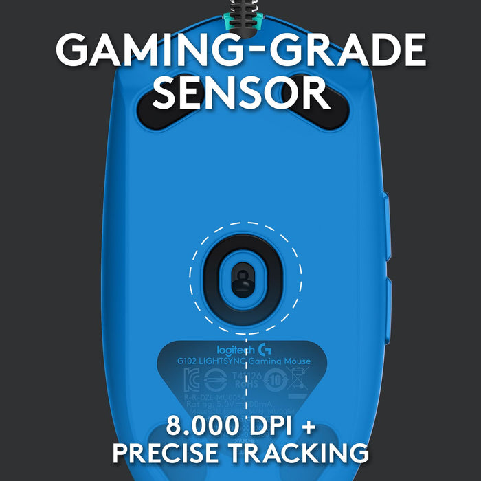 Logitech G102 LightSync Gaming Mouse, RGB, Optical, Wired, USB, Blue
