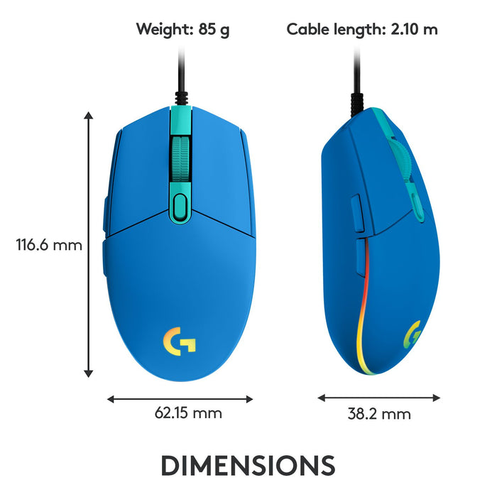 Logitech G102 LightSync Gaming Mouse, RGB, Optical, Wired, USB, Blue