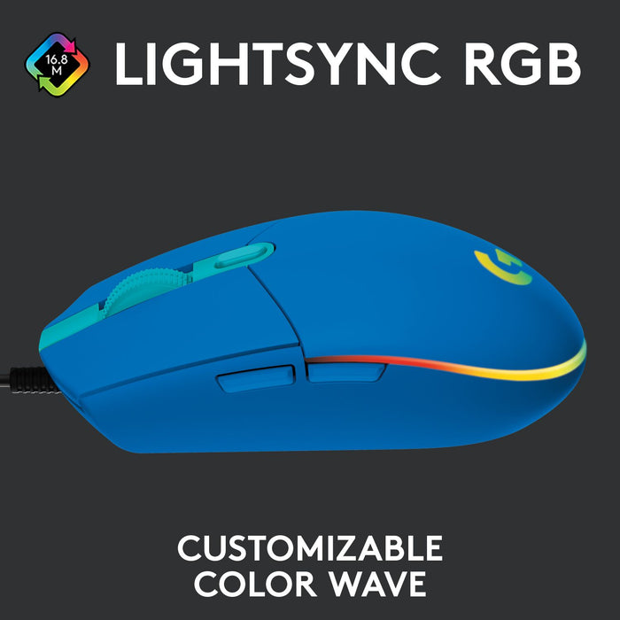 Logitech G102 LightSync Gaming Mouse, RGB, Optical, Wired, USB, Blue