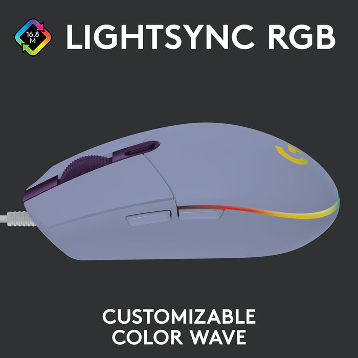 Logitech G102 LightSync Gaming Mouse, RGB, Optical, Wired, USB, Purple