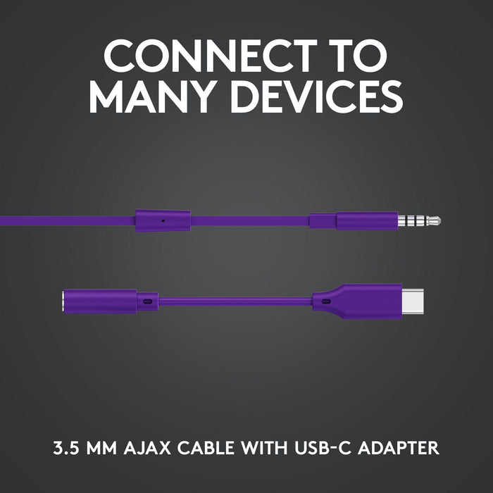 Gaming headset with microphone Logitech G333 In-ear 3.5 mm + USB-C adapter, plugs wired, purple