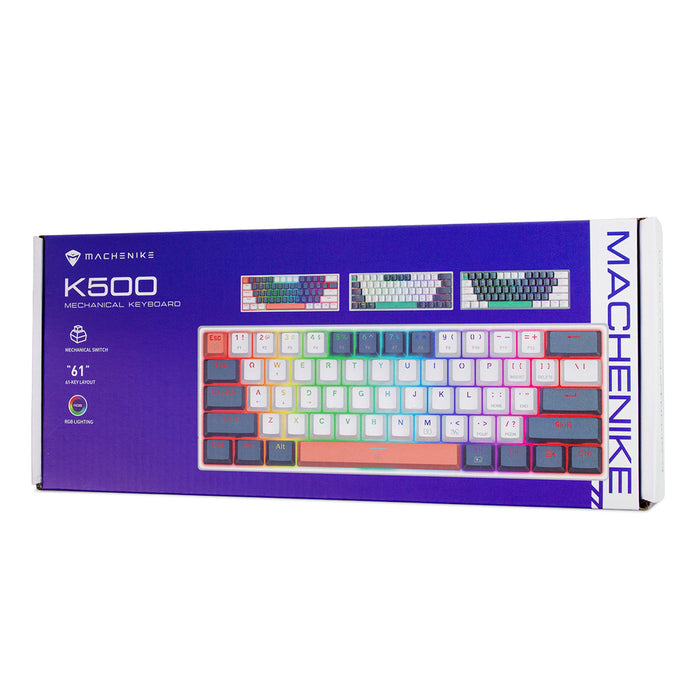 Machenike K500-B61 Wired Mechanical Gaming Keyboard with Backlight Blue Switch - Blue and White
