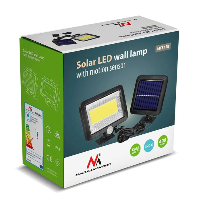 Maclean Energy MCE438 Solar LED Floodlight with motion sensor IP44 5W 400lm 6000K cold white lithium battery 1300 mAh