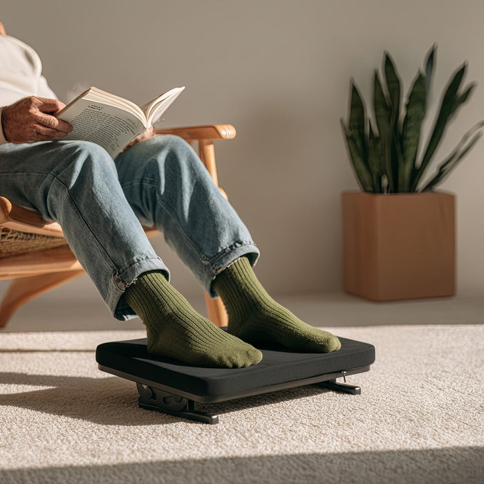 Maclean MC-460 Ergonomic Footrest Leg Foot Rest Infinitely Adjustable Angle Under Desk Removable Cushion Cushioned