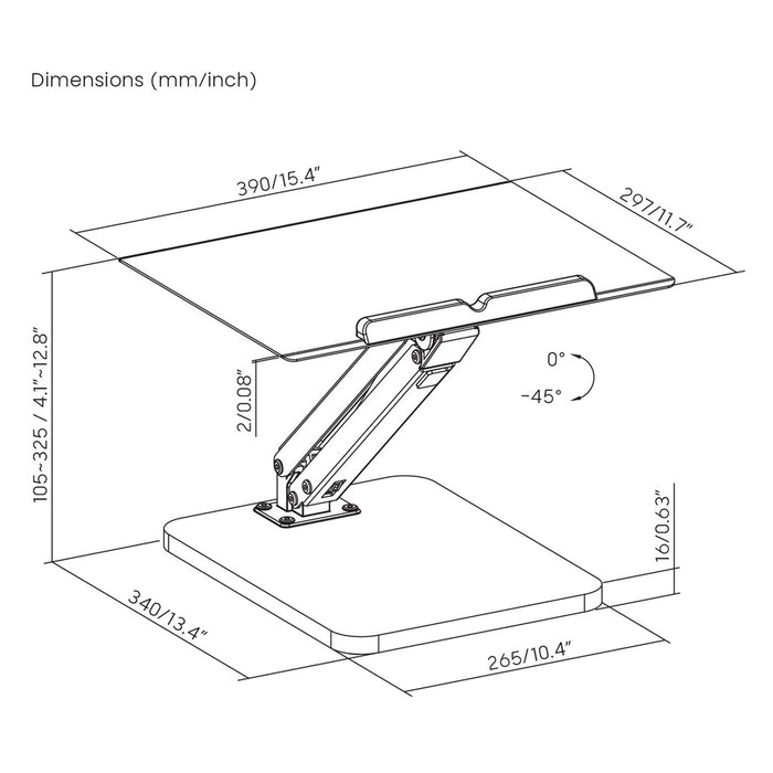 Maclean desk stand for monitor or laptop, gas spring, for standing and sitting work, black, MC-493