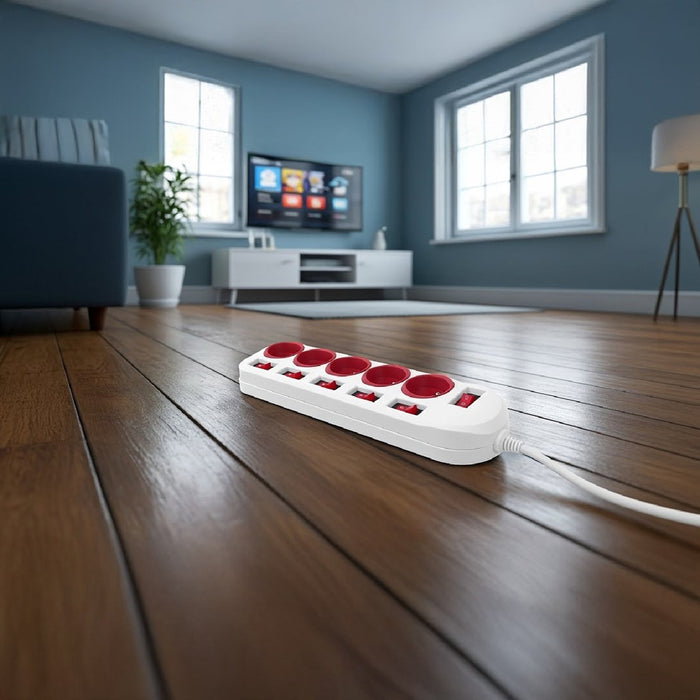 Maclean power strip, 5 socket extension cable, with switches, 250VAC/10A, 1.5m, MCE204 R/W