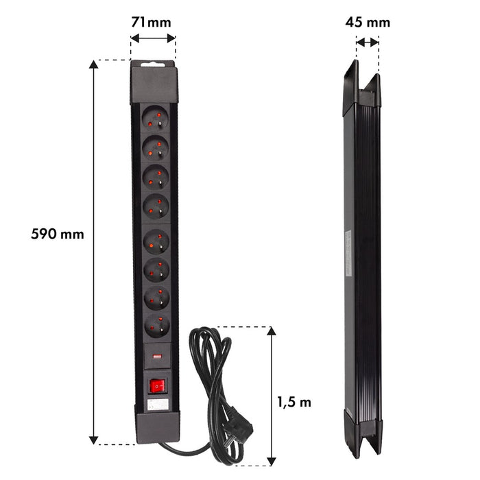 Maclean MCE11 power extension 1.5 m 8 AC outlet(s) Indoor Black