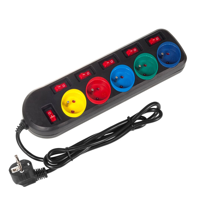 Maclean MCE204M power extension 1.5 m 5 AC outlet(s) Indoor Black, Multicolour