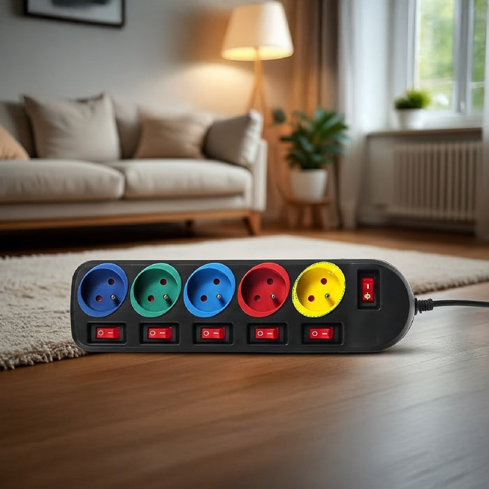 Maclean MCE204M power extension 1.5 m 5 AC outlet(s) Indoor Black, Multicolour