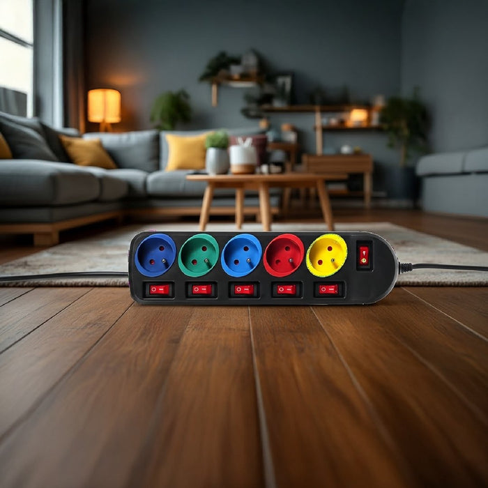 Maclean MCE204M power extension 1.5 m 5 AC outlet(s) Indoor Black, Multicolour