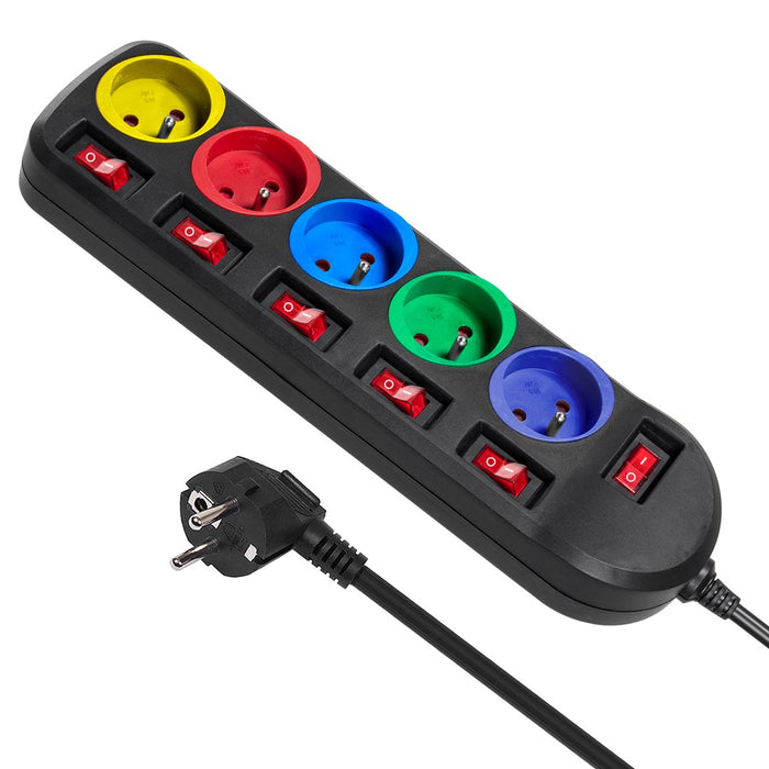Maclean MCE204M power extension 1.5 m 5 AC outlet(s) Indoor Black, Multicolour