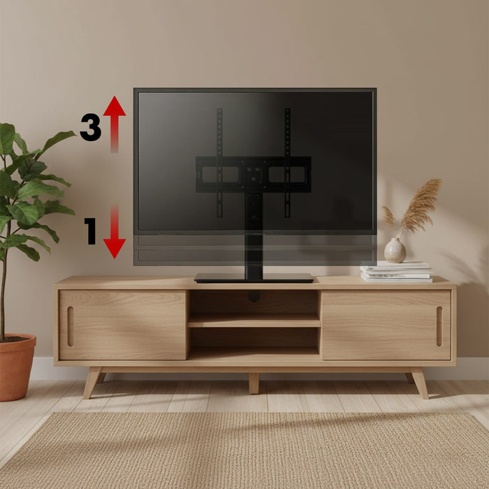 Maclean MC-450 Universal TV Stand for TV Cabinet max. 40kg, max. VESA 400x400 32-65" Tempered Glass Base 3-Level Height Adjustment