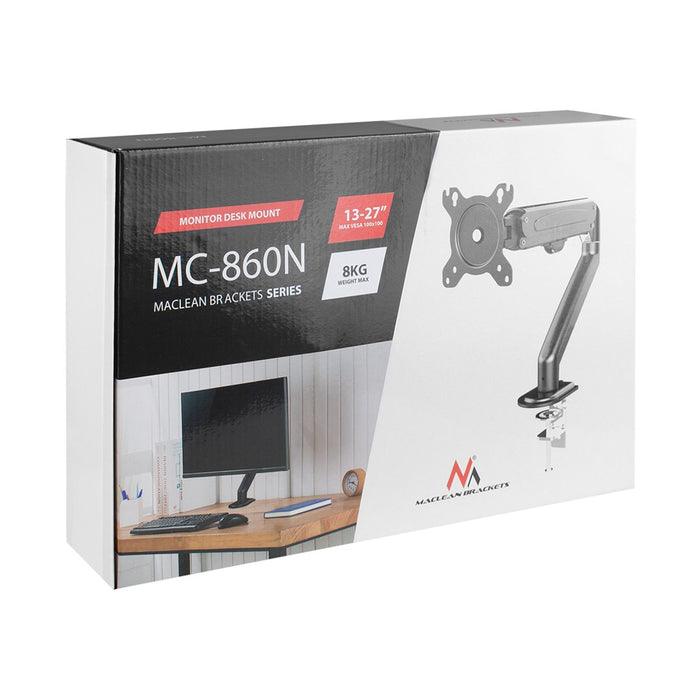 Maclean MC-860N Monitor Mount, with Gas Spring, 13"-27", 8 kg, Black
