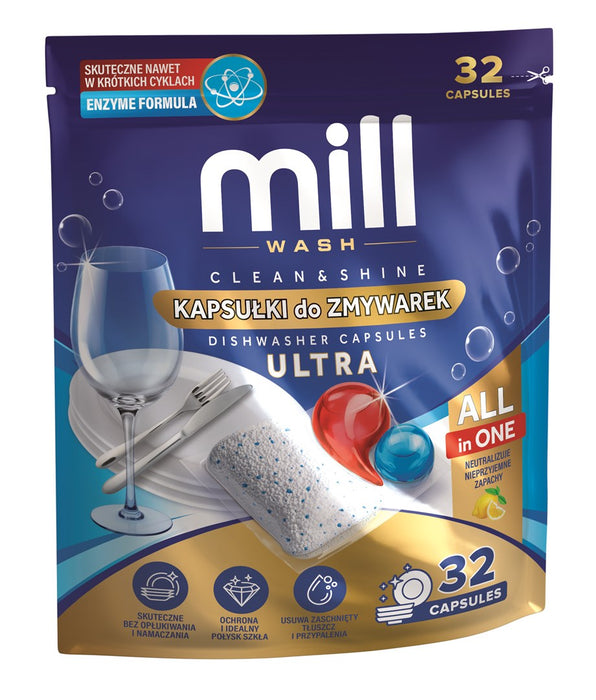 MILL CLEAN&SHINE Ultra Dishwasher Capsules, 32 capsules, 3K.D